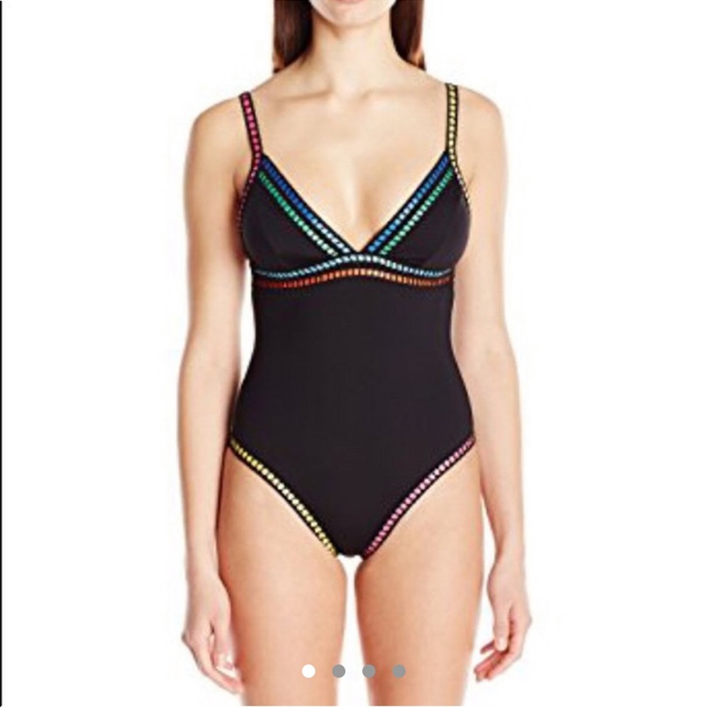 LA BLANCA black one piece with colorful stitching